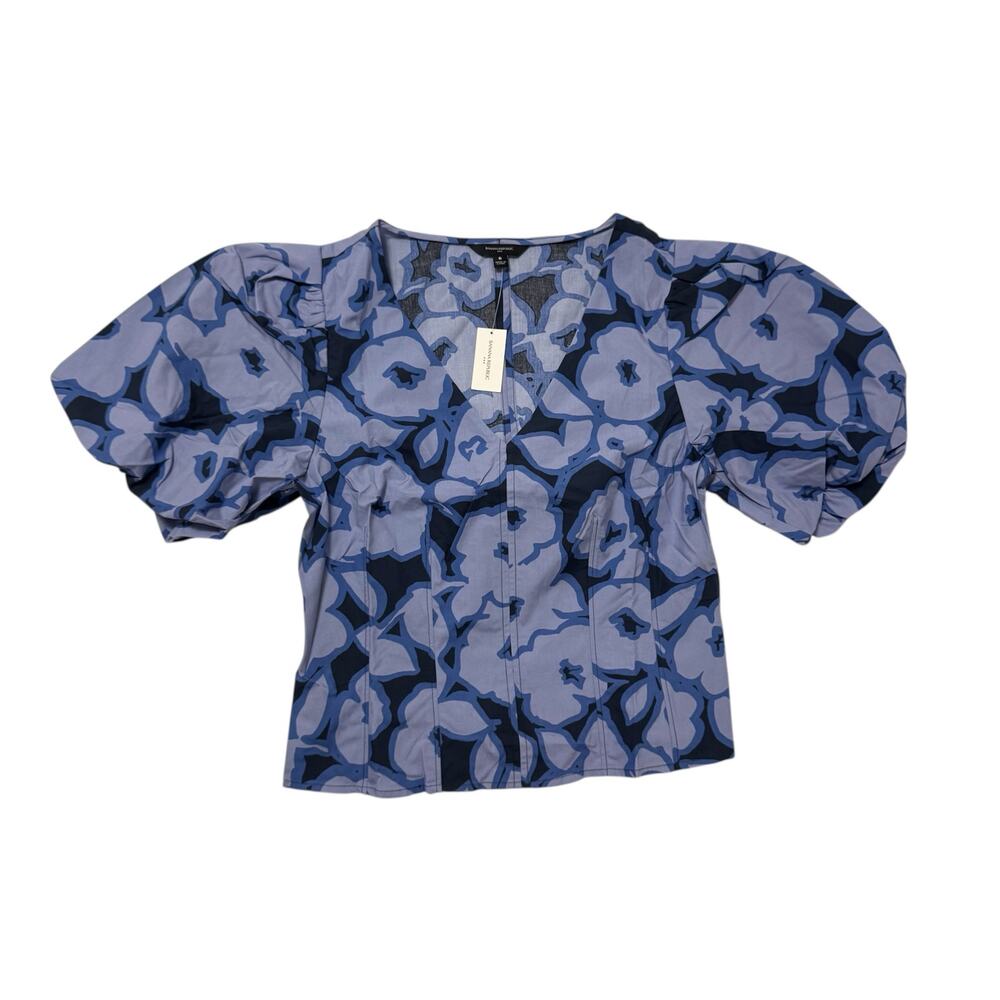 Banana Republic Factory Bubble Sleeve Seamed Poplin Top Navy Floral Size 6